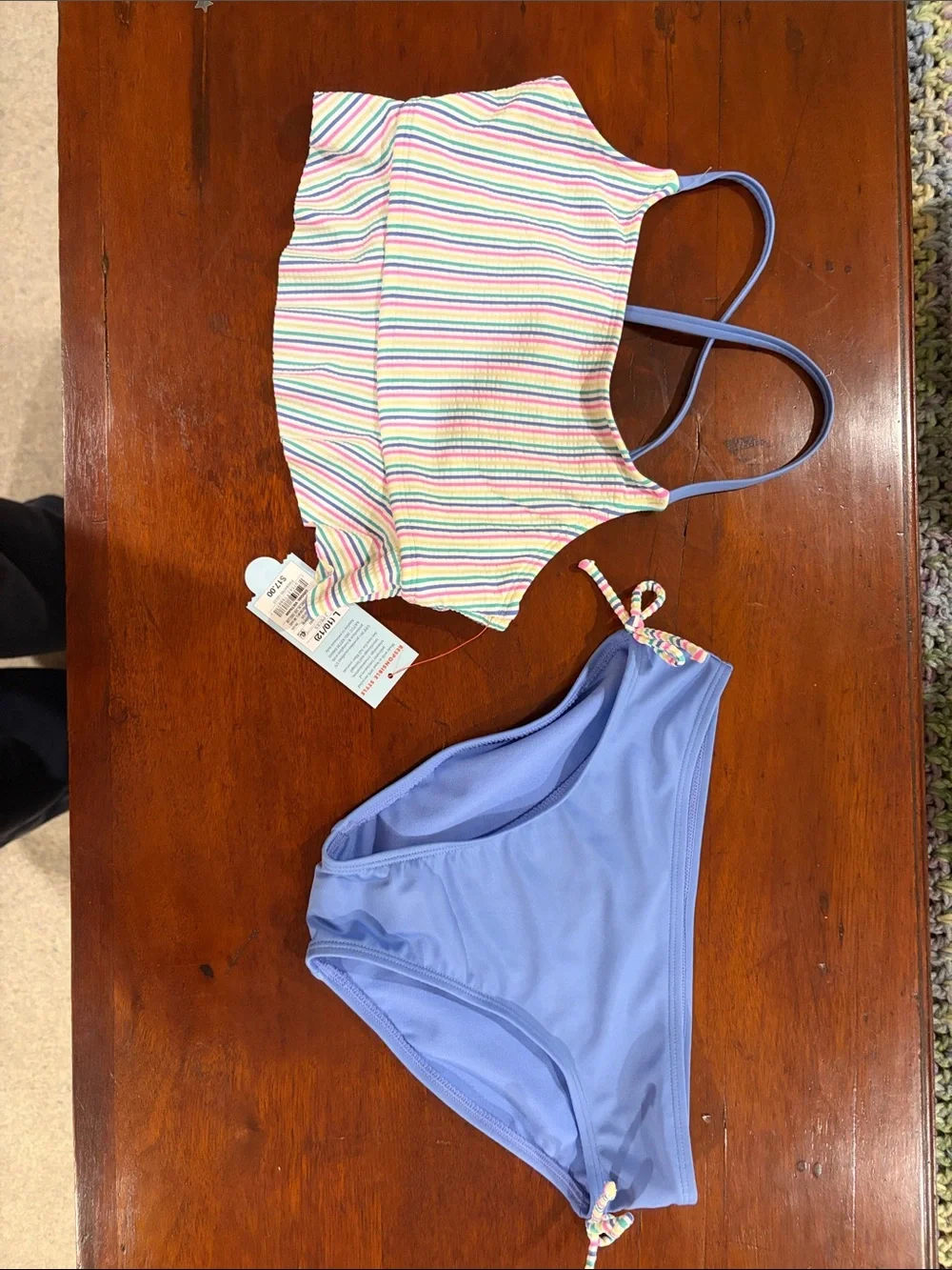 Target Girls' Rainbow Striped Tankini Top with Lavender Bikini Bottoms